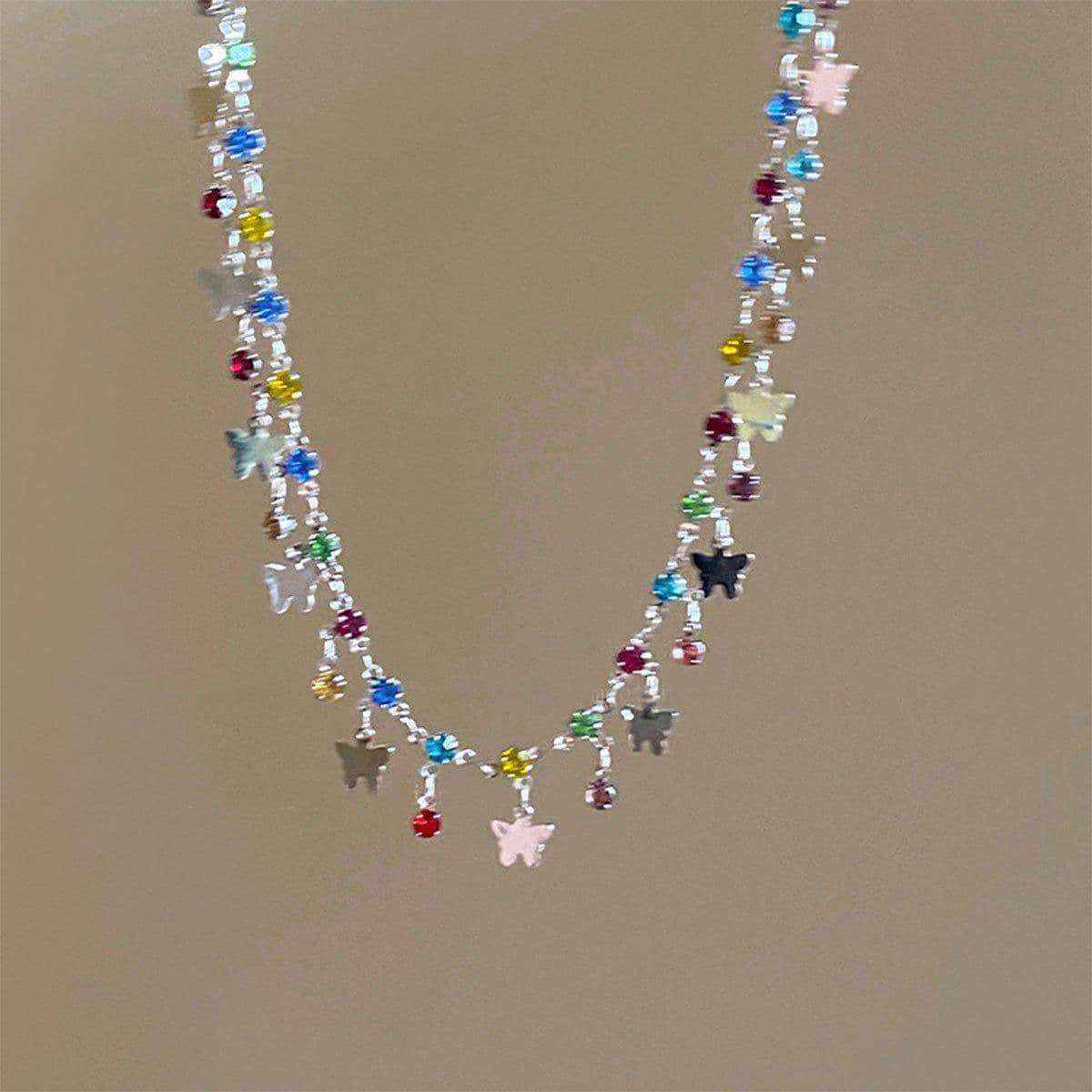 Multicolour Butterfly Necklace for Women, Summer Collarbone Chain - view 4