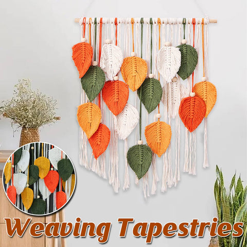 Multicolour Handwoven Leaf Tapestry Wall Hanging, Bohemian Cotton Home Decor