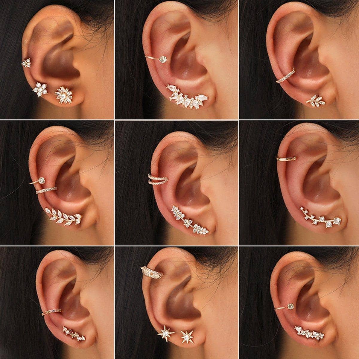Multicolour Rhinestone Ear Cuff and Ear Climber Set - Gold - view 5
