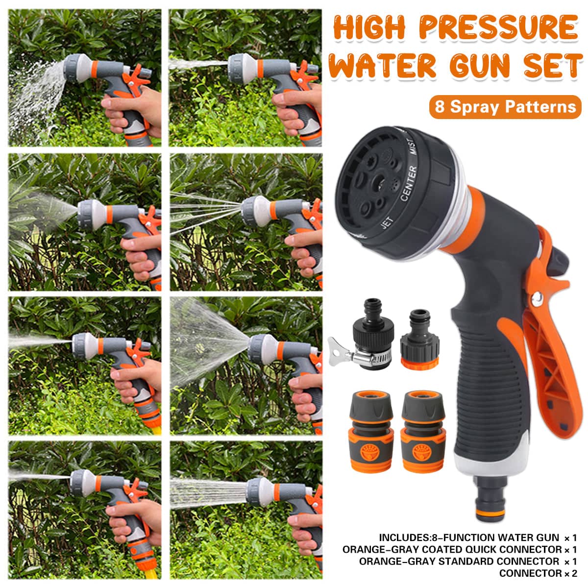 Multifunctional High Pressure Water Sprayer for Garden and Car Wash, 8 Spray Patterns