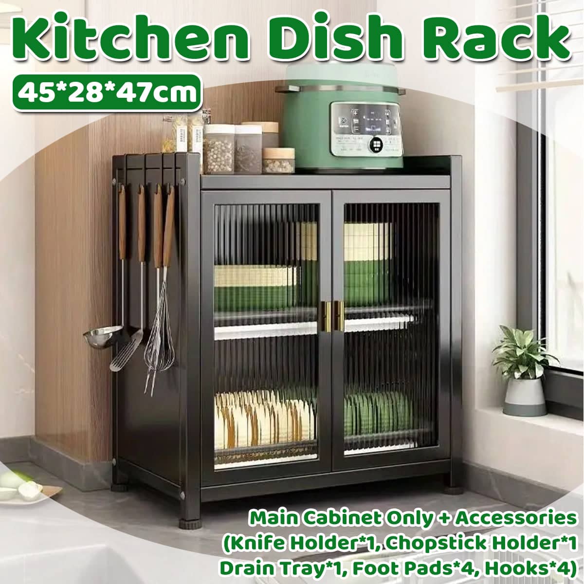Multifunctional Kitchen Dish Storage Rack with Cutlery Holder, Large Capacity