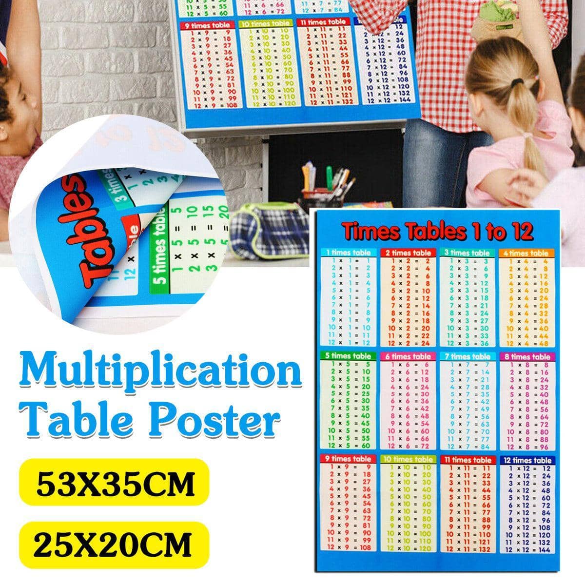 Multiplication Times Tables Wall Chart Poster for Kids - Small, 25 x 20 cm - view 2