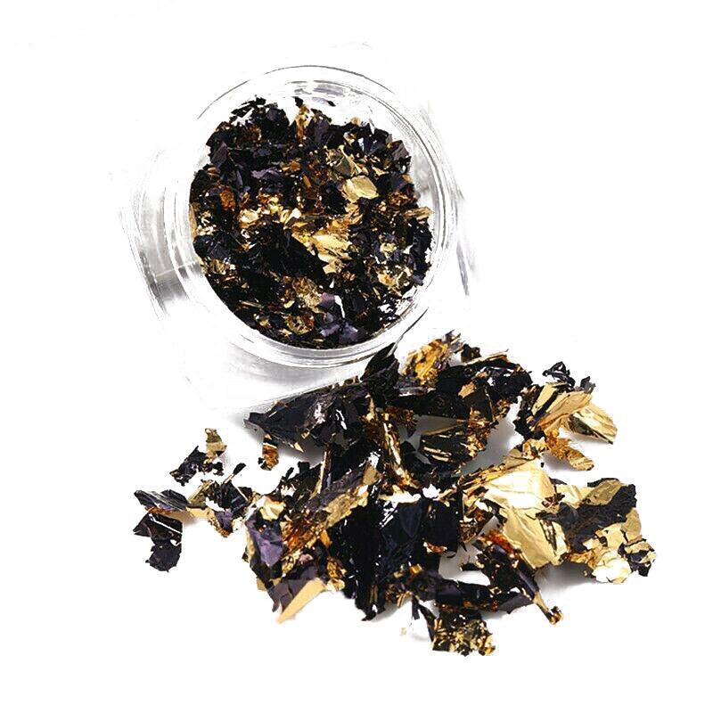 Nail Art Mirror Foil Flakes Glitter Powder - Black and Gold