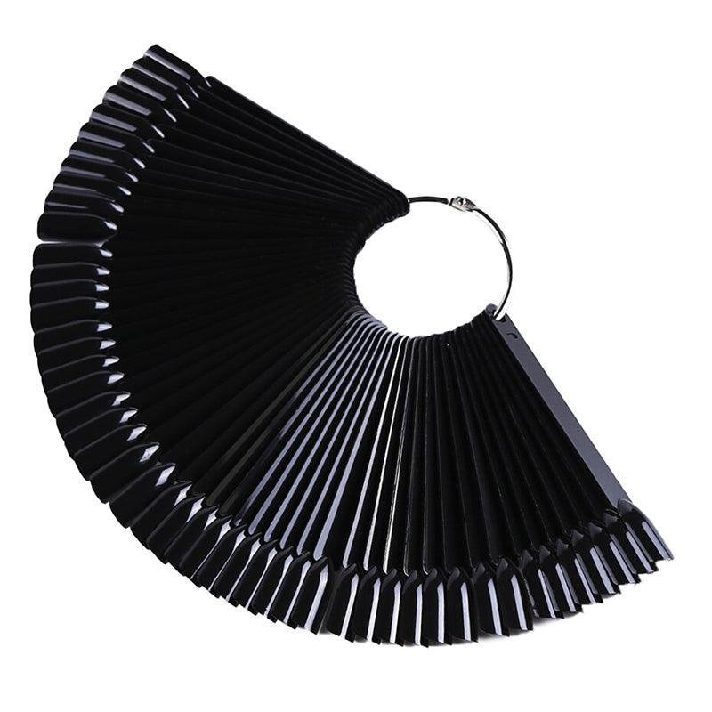 Nail Colour Display Fan with Iron Ring and 50 Oval Practice Tips - Black