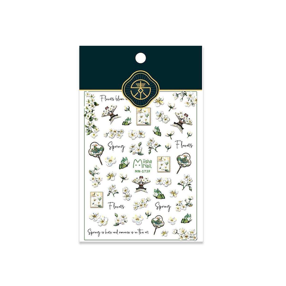 Nail Stickers for DIY Nail Art - White Blossoms and Butterflies