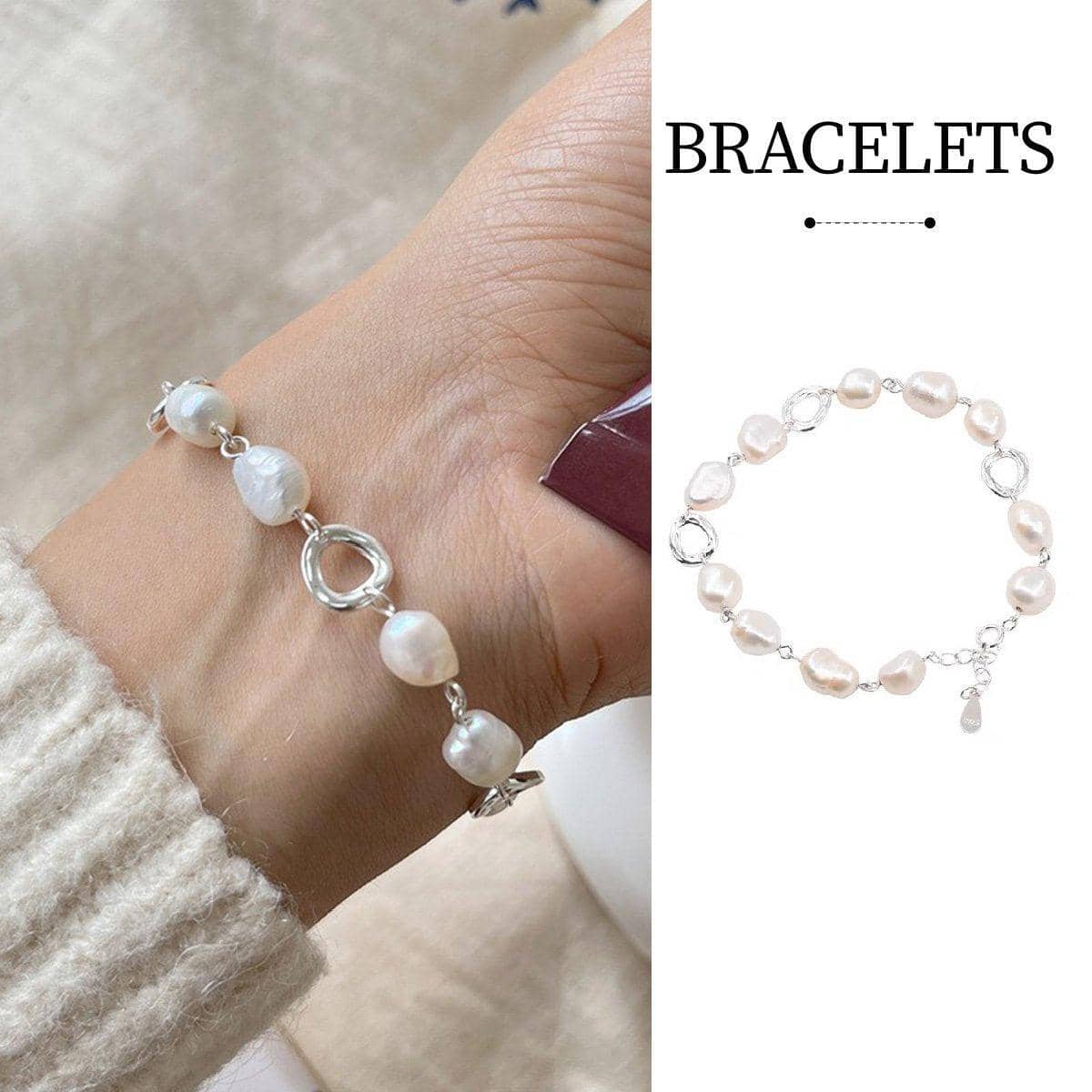 Natural Freshwater Pearl Bracelet with 925 Sterling Silver