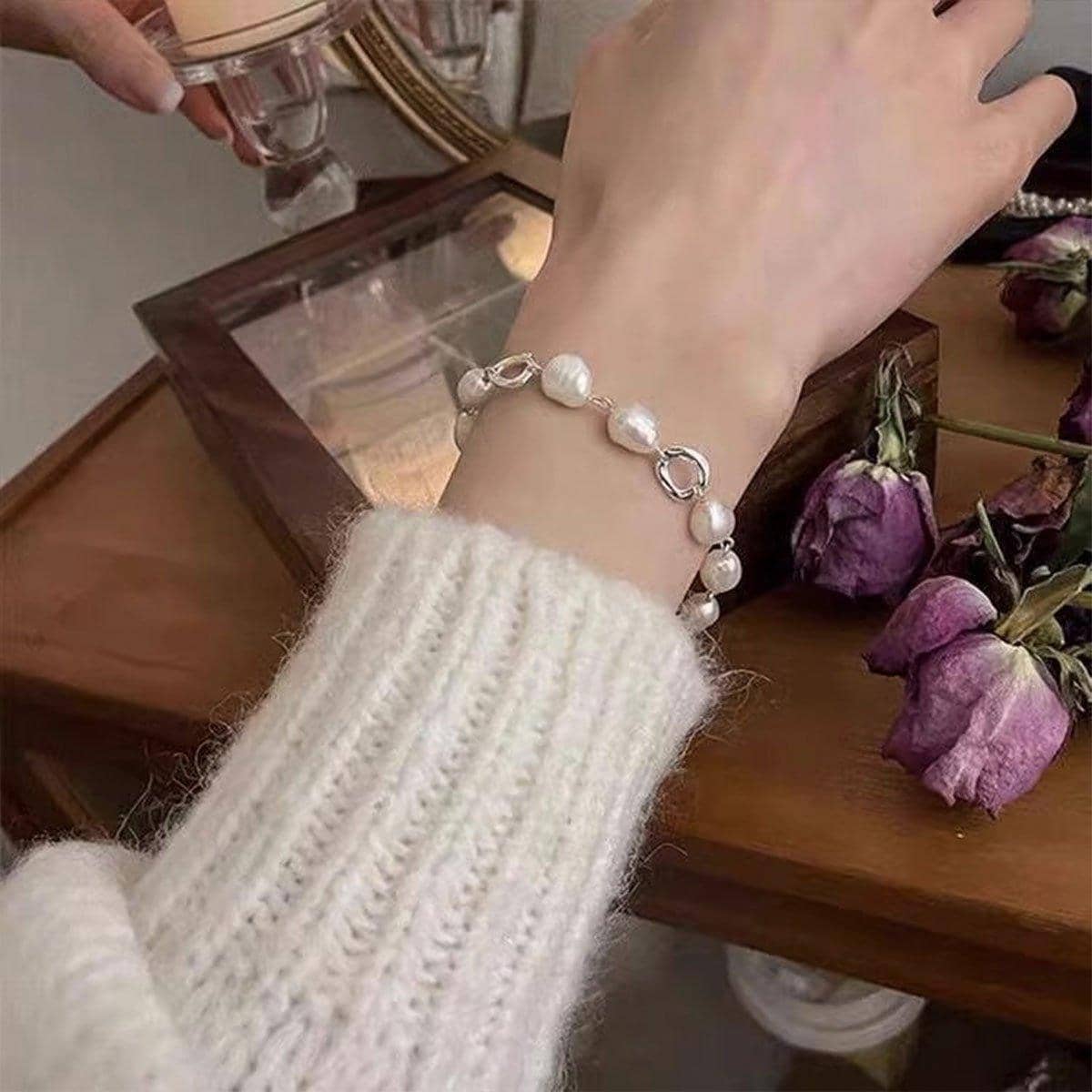 Natural Freshwater Pearl Bracelet with 925 Sterling Silver - view 5