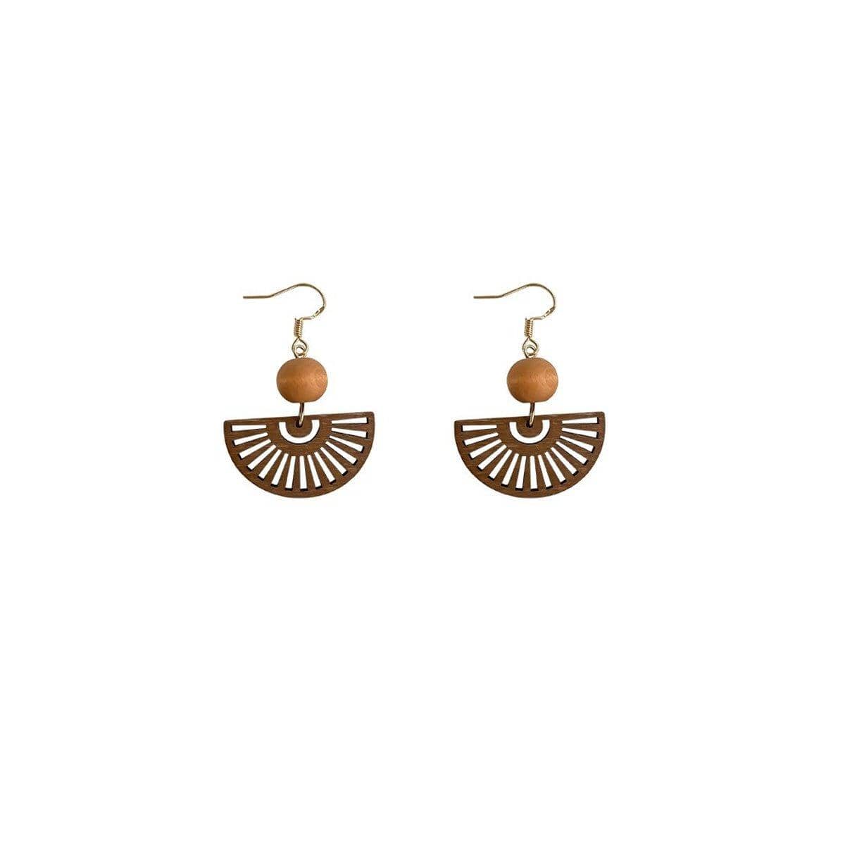 Natural Wood Chinese Fan Earrings for Women - view 2