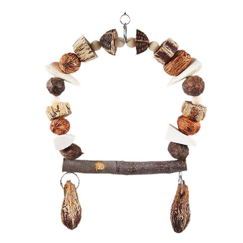 Natural Wood Parrot Swing Chew Toy - Dried Fruit Pods