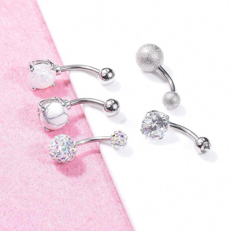 Navel Belly Bar Rings with Crystal Stones, Pack of 5 - Silver - view 5