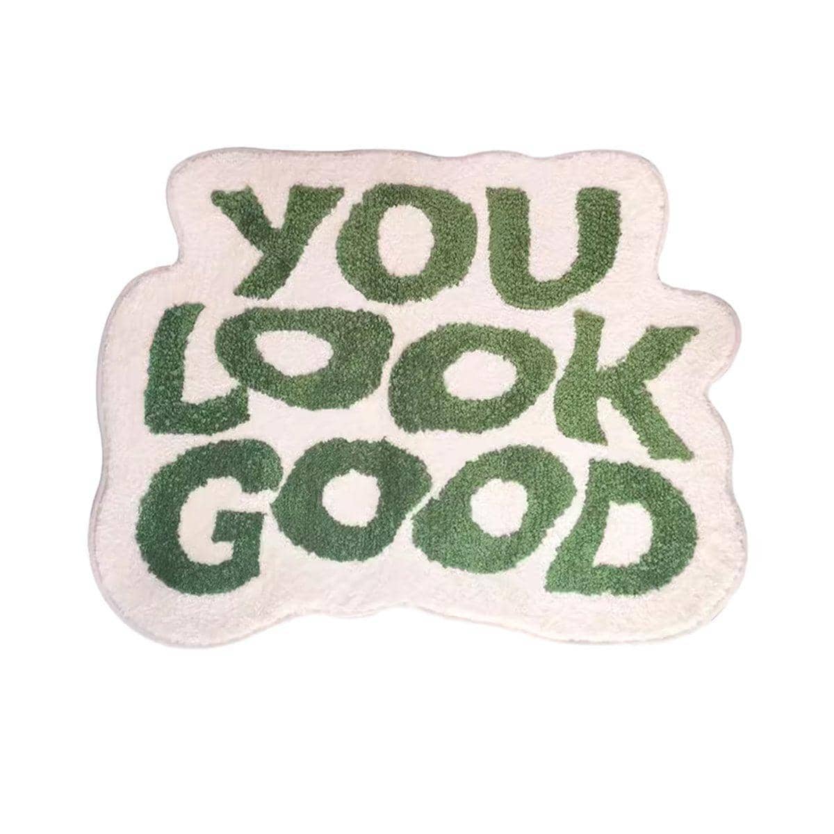 Non-Slip Absorbent Floor Mat with You Look Good Lettering - Green and Cream