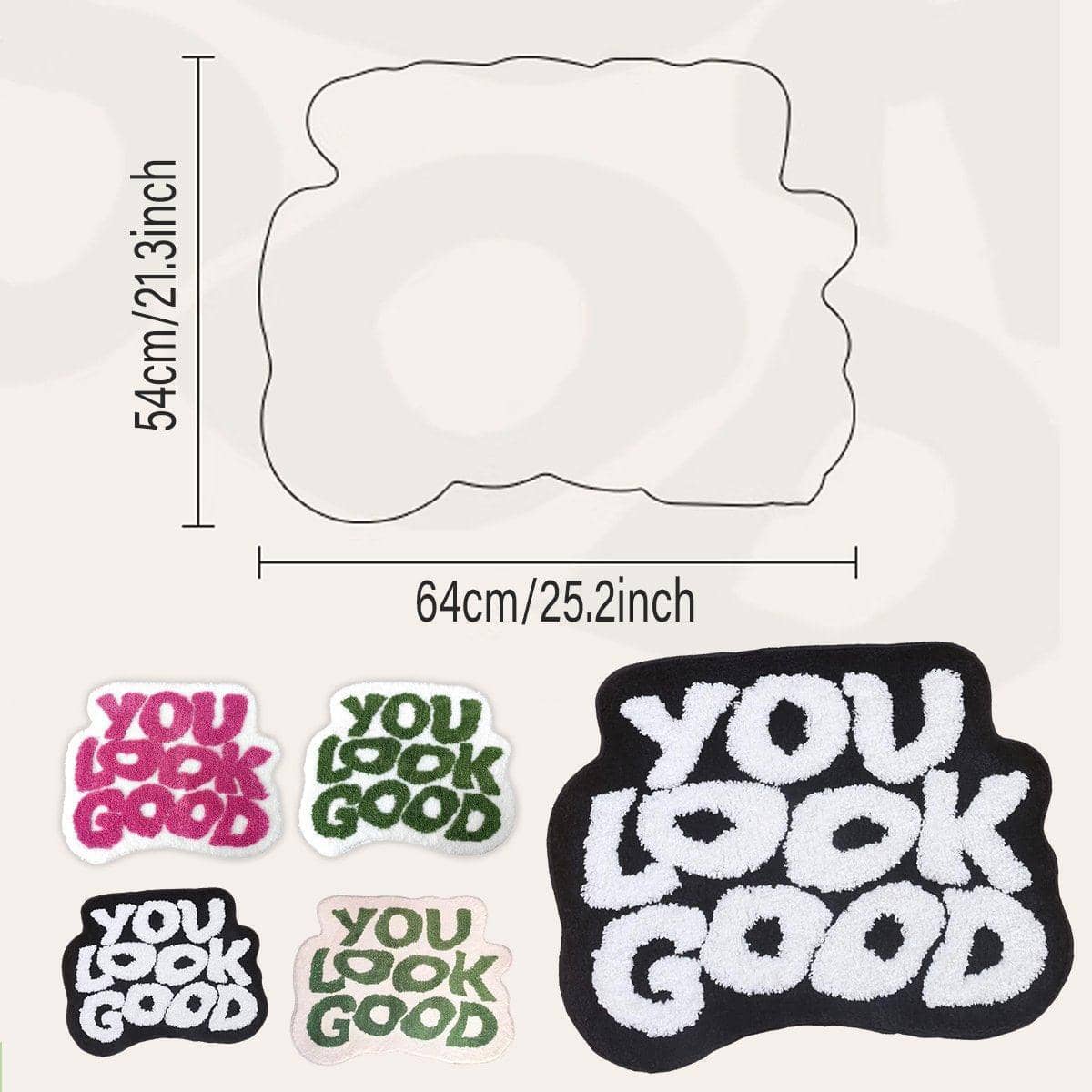 Non-Slip Absorbent Floor Mat with You Look Good Lettering - Green and Cream - view 4