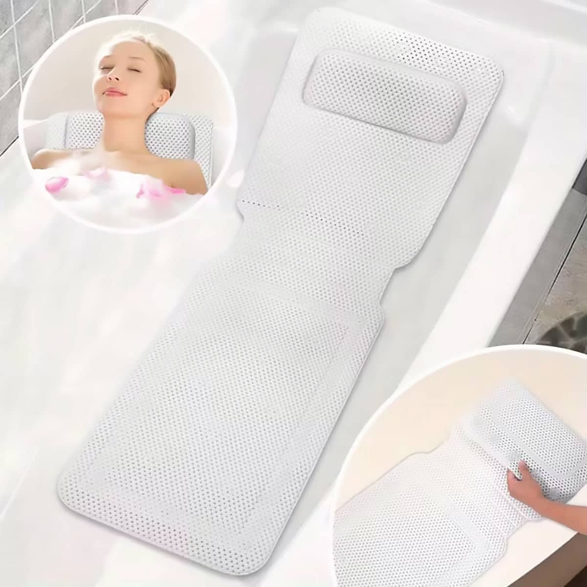 Non Slip Bathtub Mat with 30 Suction Cups, Built-In Headrest and Soft Surface - view 4