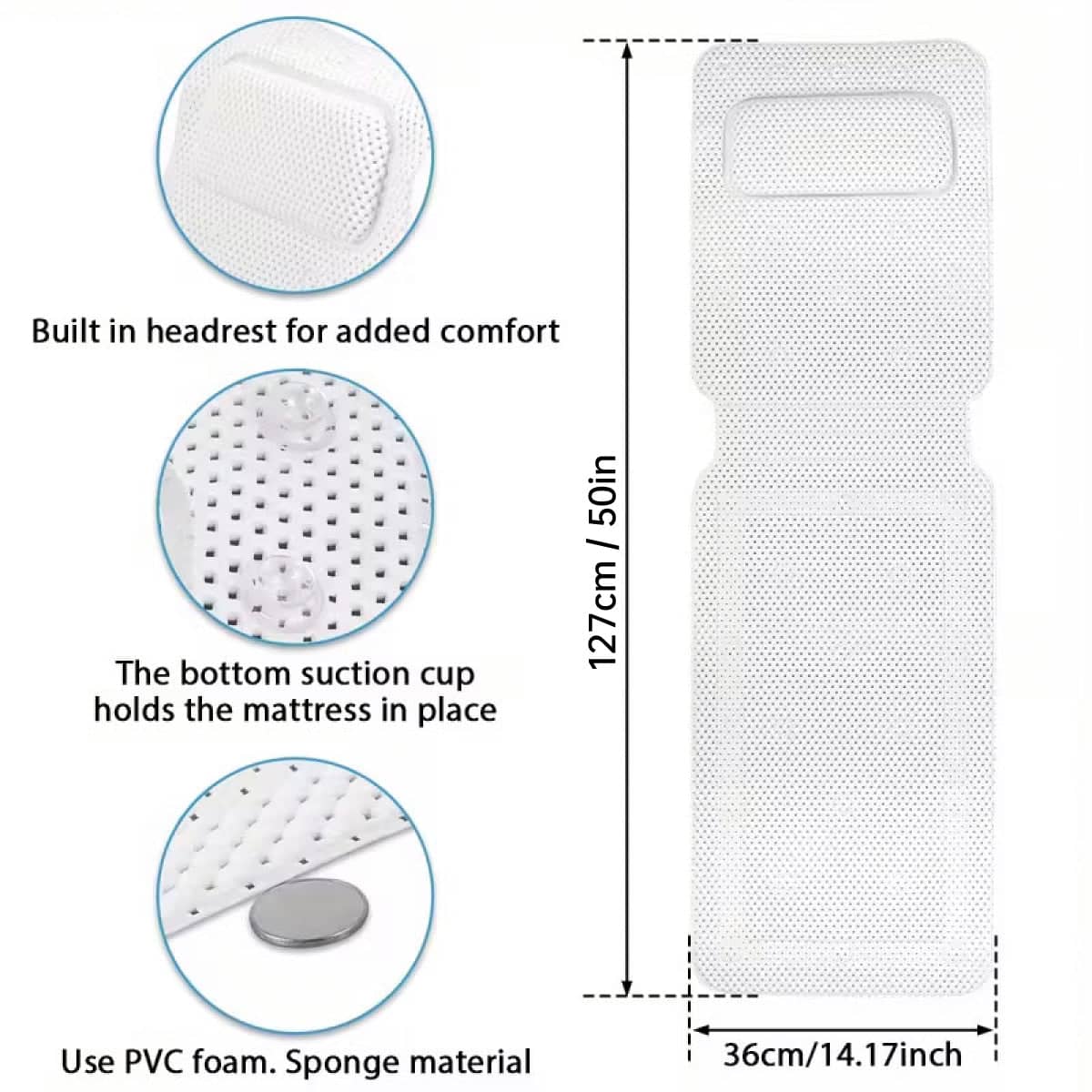 Non Slip Bathtub Mat with 30 Suction Cups, Built-In Headrest and Soft Surface - view 5