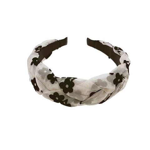 Non Slip Braided Flower Hair Hoop Headband for Women and Girls - White