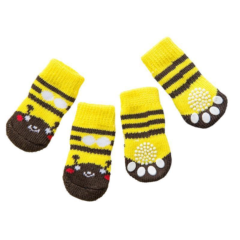 Non Slip Pet Socks for Dogs and Cats, Large (9 x 4.7 cm) - Yellow and Brown Stripes with Face Design