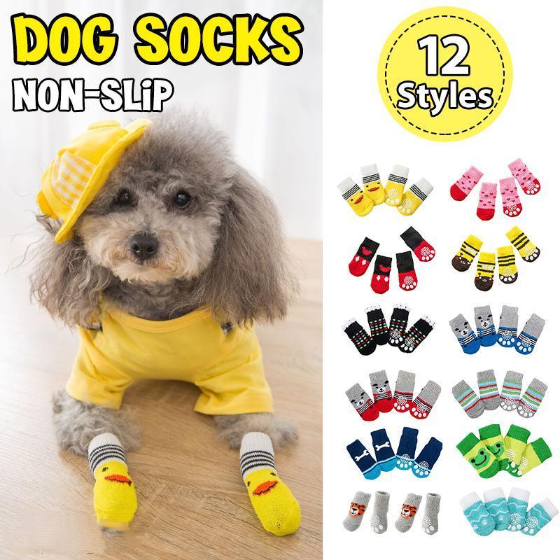 Non Slip Pet Socks for Dogs and Cats, Large (9 x 4.7 cm) - Yellow and Brown Stripes with Face Design - view 2