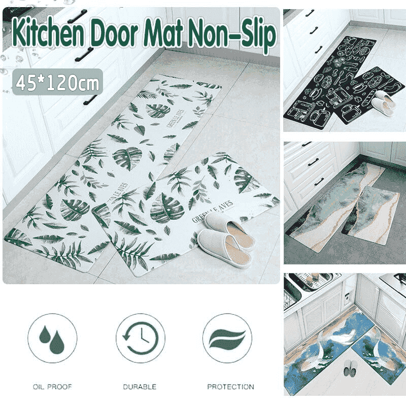 Non-Slip Waterproof Kitchen Floor Mat, 45 x 120 cm - Green Leaf Print - view 2