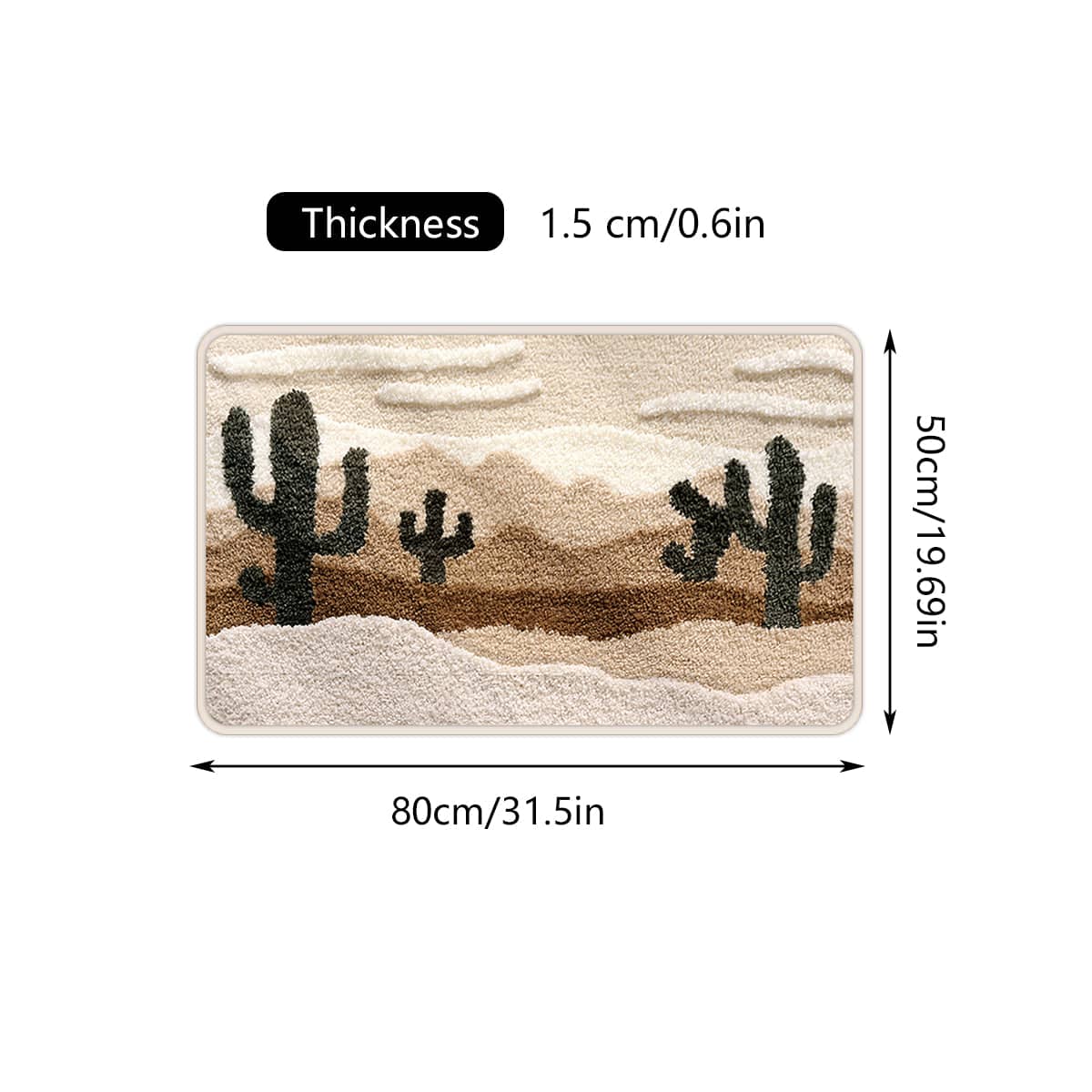 Nonslip Absorbent Bath Mat, Desert Design - 80 x 50cm, Multicolour - view 4