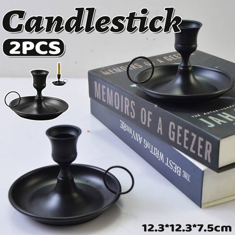 Nordic Iron Candle Holder Set - Matte Black, 2 Pack