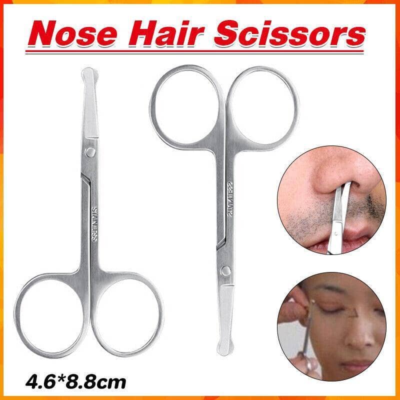 Nose Hair Scissors, Stainless Steel Round Tip Trimmer - Silver