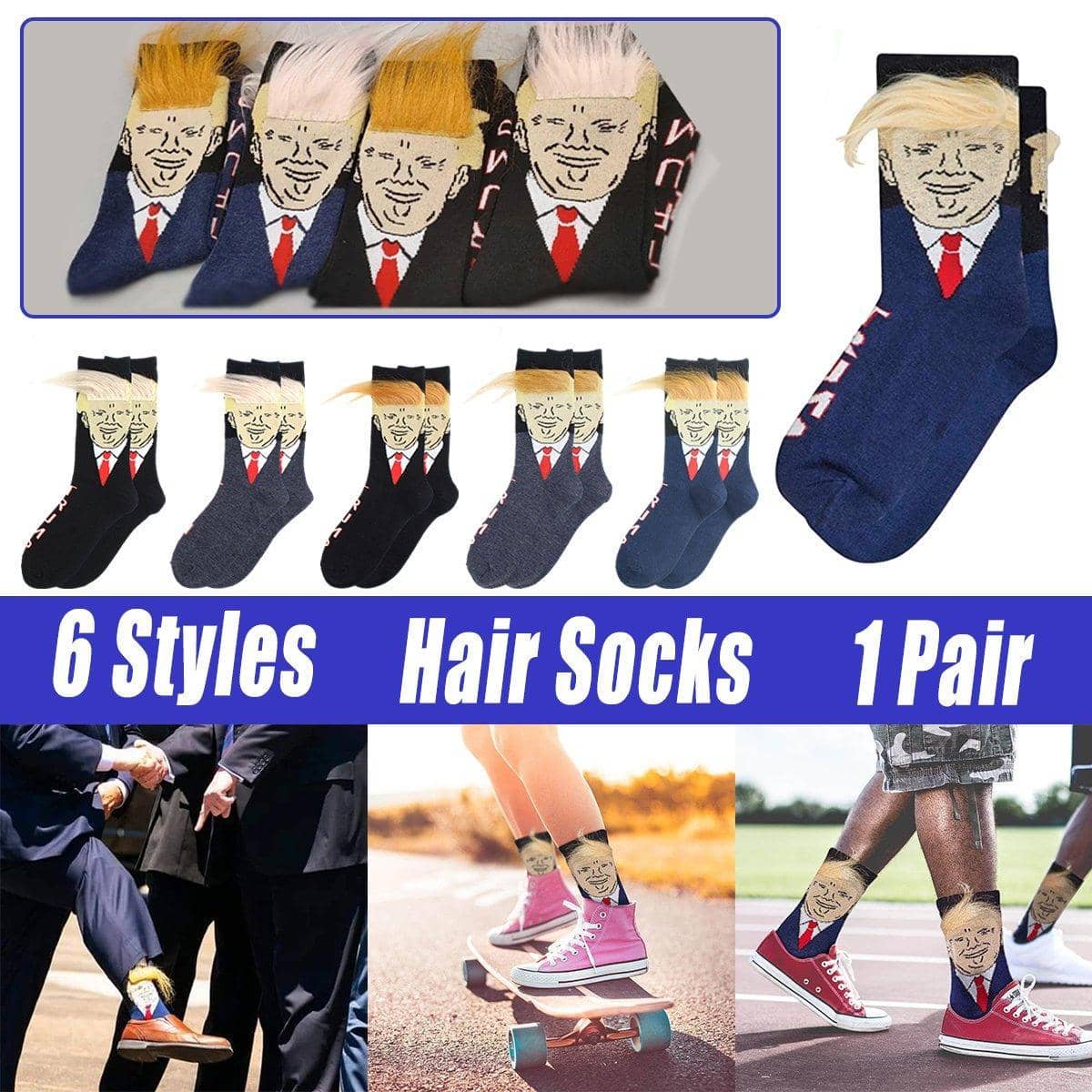 Novelty Faux Hair Cotton Mid Calf Socks, Unisex - Black and White - view 2