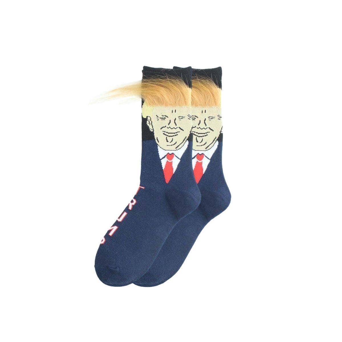 Novelty Faux Hair Cotton Mid Calf Socks, Unisex - Navy and Yellow