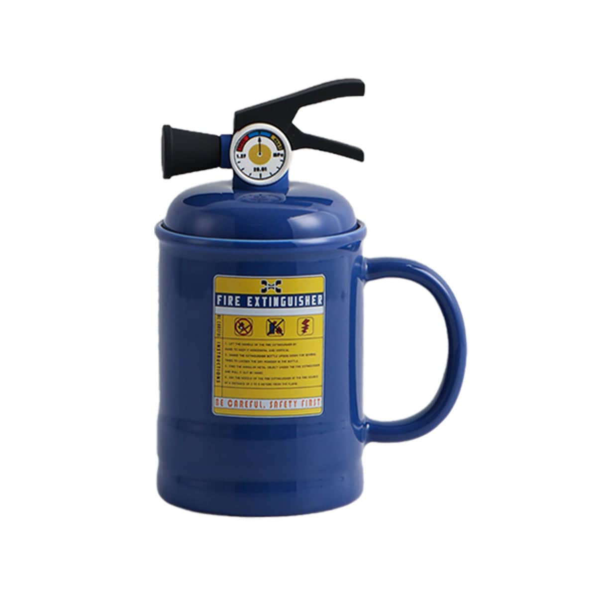 Novelty Fire Extinguisher Ceramic Mug with Lid and Spoon - Blue