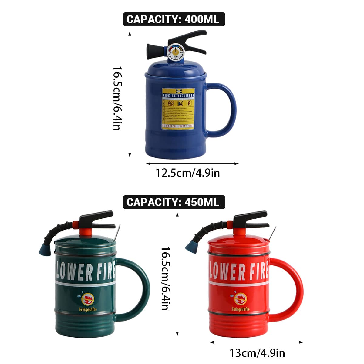 Novelty Fire Extinguisher Ceramic Mug with Lid and Spoon - Blue - view 4