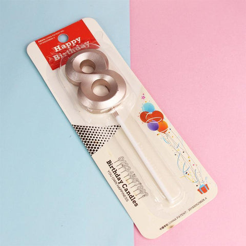 Number Birthday Candle with Stand, Rose Gold - Number 8