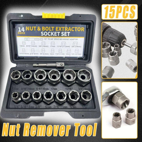 Nut and Bolt Extractor Socket Set, 15 Pieces Including Case
