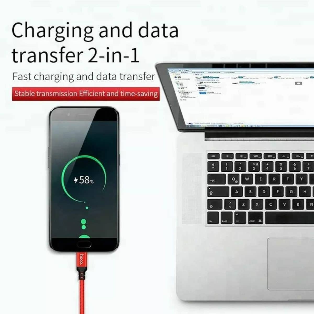 Nylon Braided Charging Cable with Lightning Connector - Red, 2 m - view 5