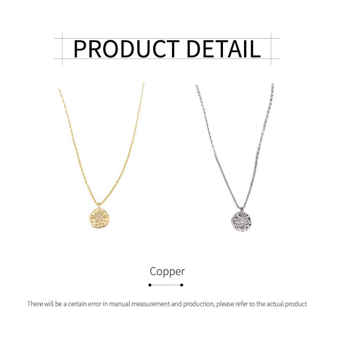Octet Star Coin Button Pendant Necklace, Vintage Celestial Jewellery - Silver - view 4