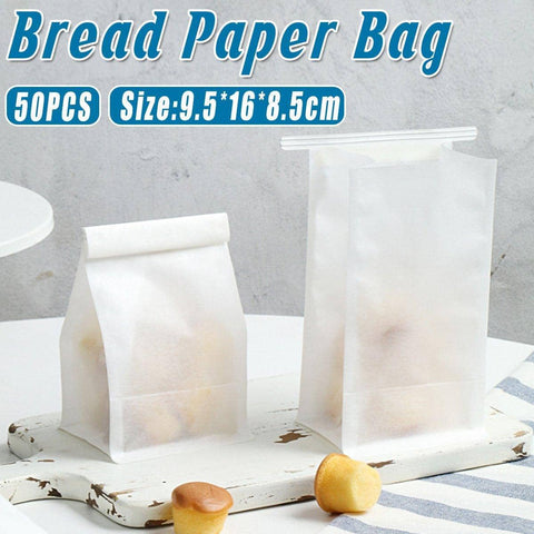 Oil-Proof Paper Bread Bags with Iron Wire Seal, Self-Standing, Pack of 50