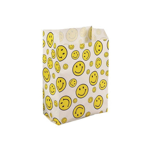 Oil-Proof Takeaway Paper Bags - Yellow Smiley Face Print, 23 x 13 x 7 cm, Pack of 1000
