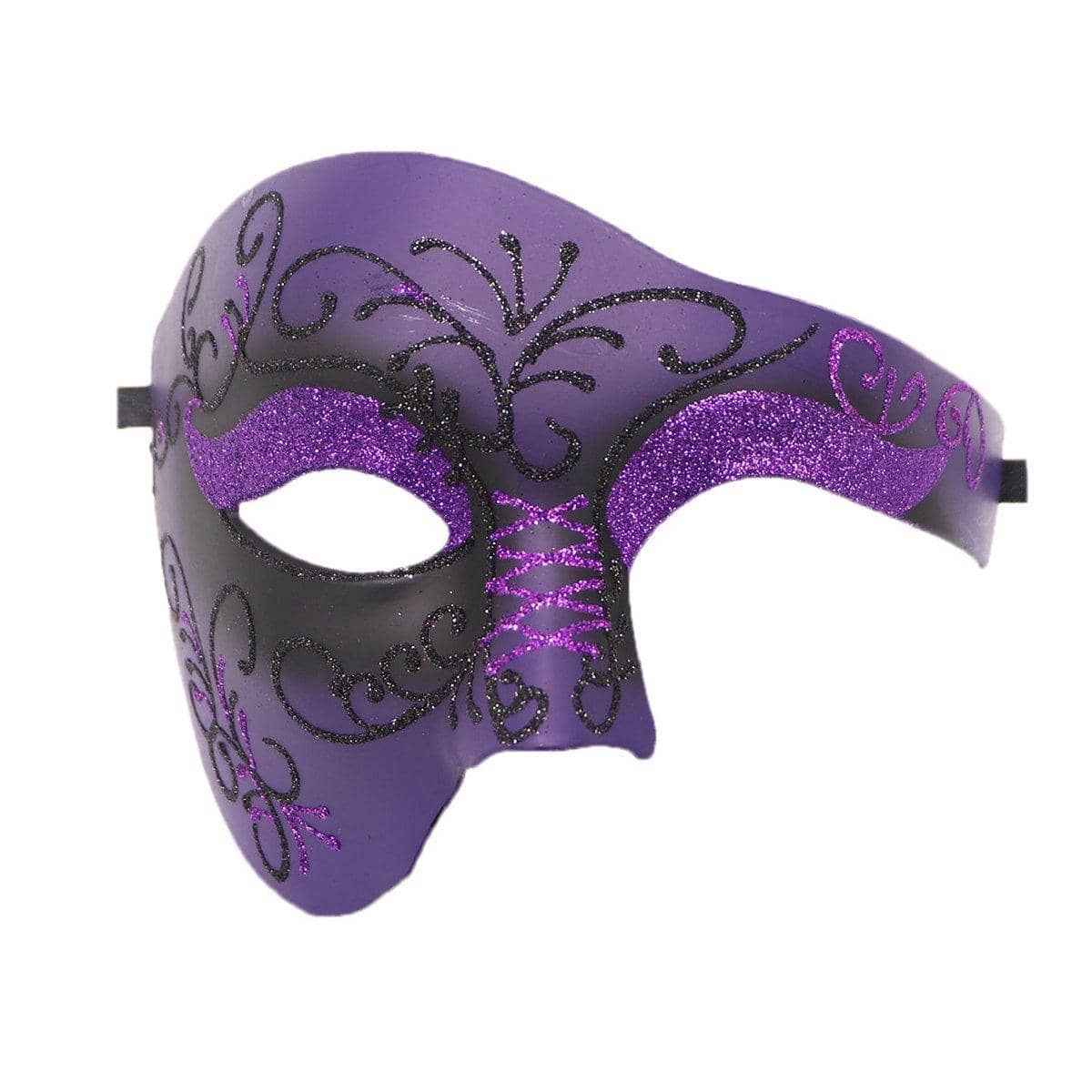 One Eye Half Face Masquerade Mask - Black and Purple