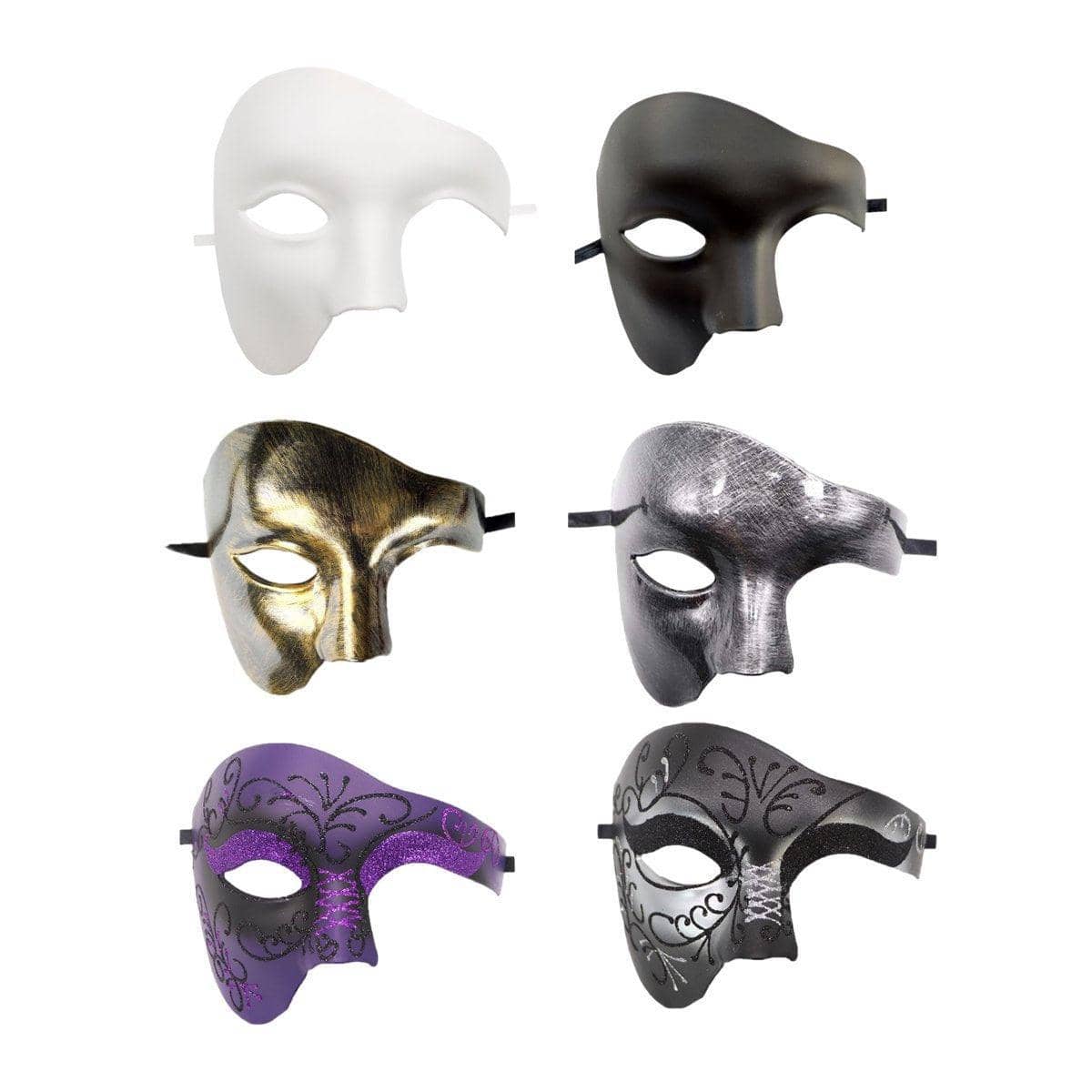 One Eye Half Face Masquerade Mask - Black and Purple - view 3