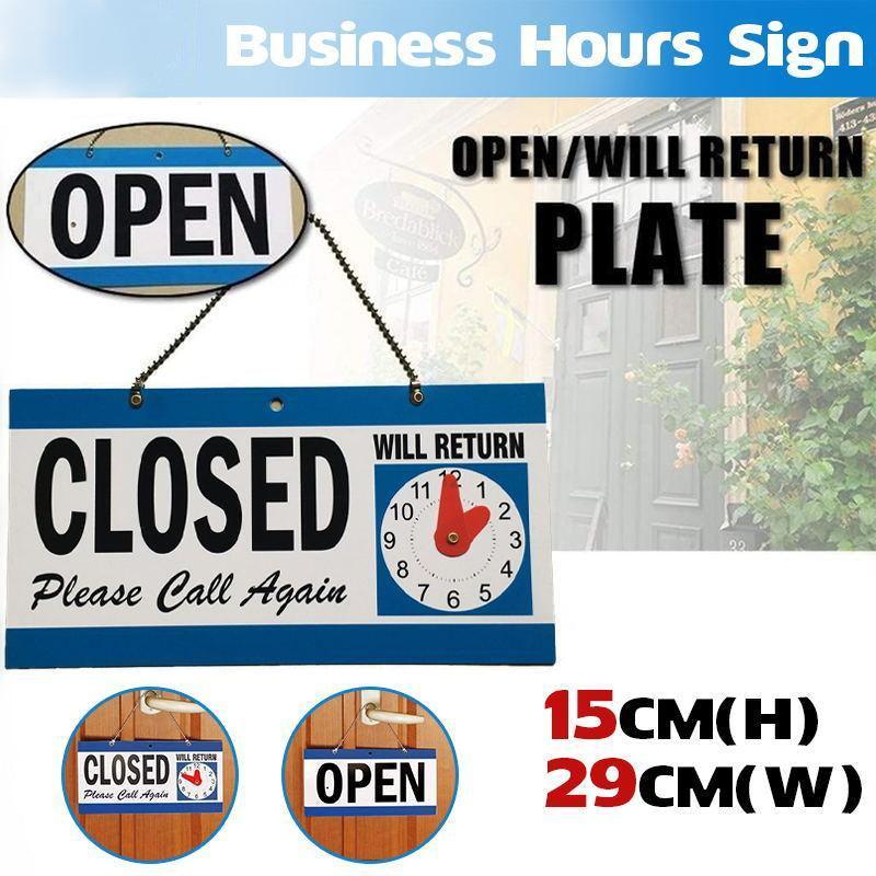 Open Closed Sign with Will Return Clock - 29 x 15 cm