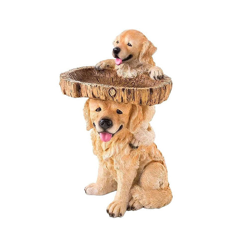 Outdoor Resin Bird Feeder Garden Ornament Tree Stump Bird Bath - Golden Puppies Design