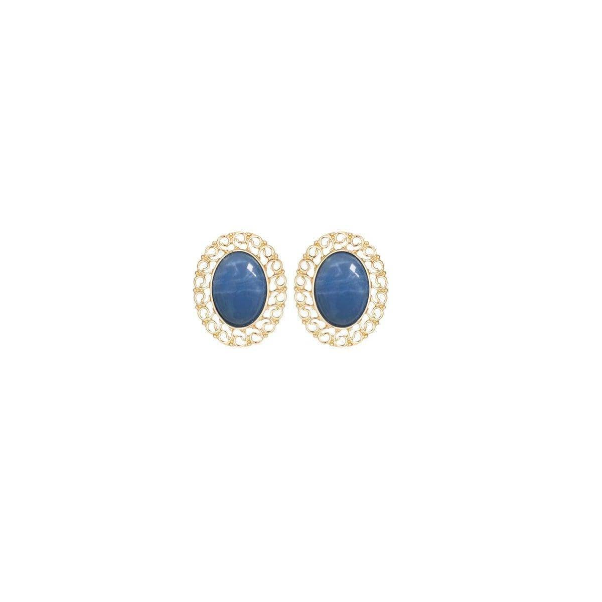 Oval Blue Oil Drop Stud Earrings, Retro Fashion Jewellery with Silver Needle Back - view 2