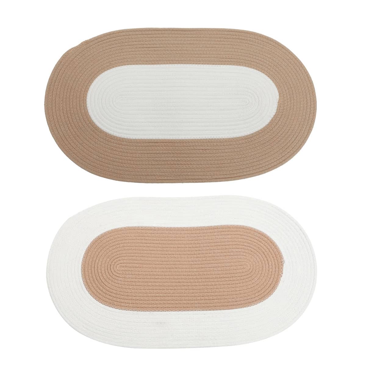 Oval Cotton Floor Mat 70 x 40 cm, Non Slip Washable Rug - White - view 3