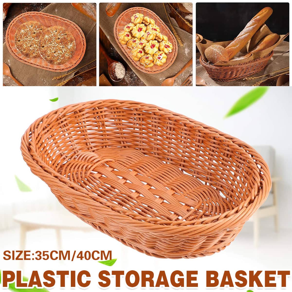 Oval Imitation Rattan Basket for Bread, Fruit and Snacks - Tan, 35 cm - view 2