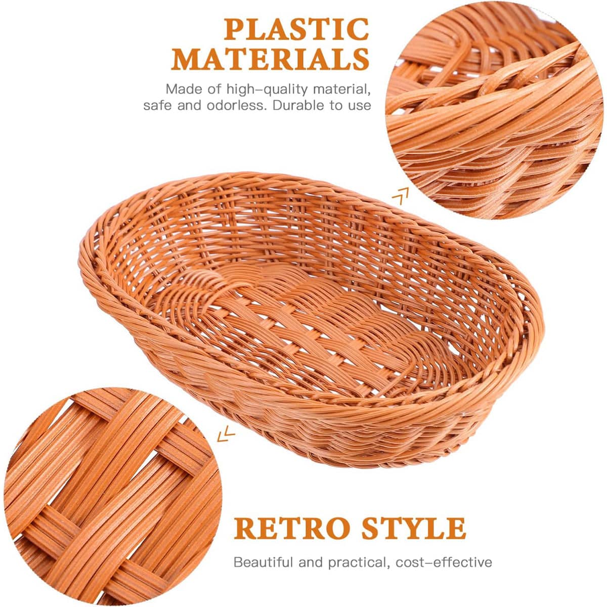 Oval Imitation Rattan Basket for Bread, Fruit and Snacks - Tan, 35 cm - view 5