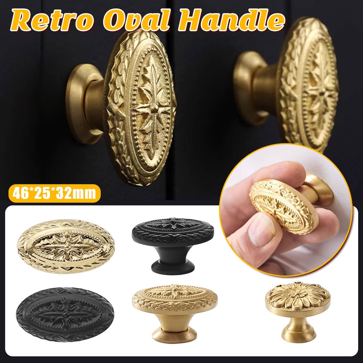 Oval Vintage Drawer Handle - Antique Furniture Pull, Black - view 2