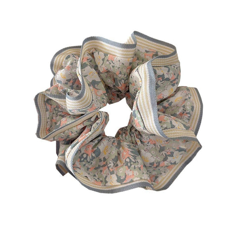 Oversized Hair Scrunchie - Green Flower Print