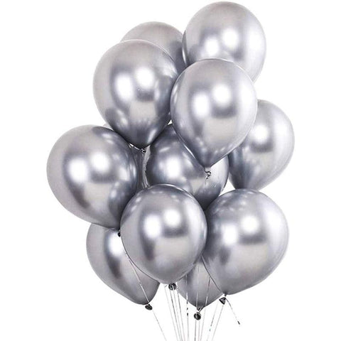 Pack of 10 Chrome Metallic Balloons 25cm for Party Decoration - Silver