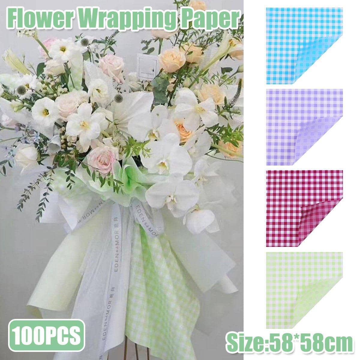 Pack of 100 DIY Florist Wrapping Paper Blue Plaid Fog Paper 58 x 58 cm - view 4