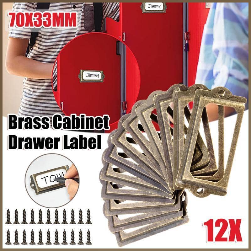 Pack of 12 Brass Cabinet Drawer Label Pull Name Card Frame Holder 70 x 33 mm