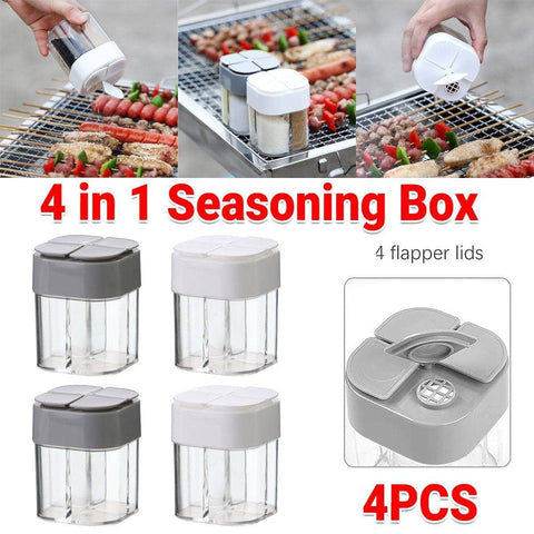 Pack of 4 Seasoning Jars with Four Compartments and Airtight Lids - Spice Storage Box
