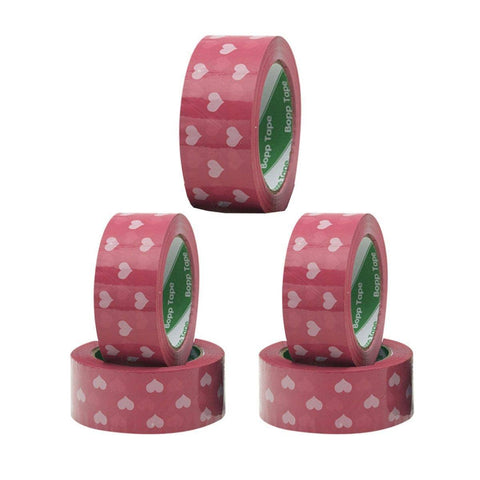 Pack of 5 Cute Heart Pattern Packing Sealing Tape 4.5 cm x 100 m - Pink